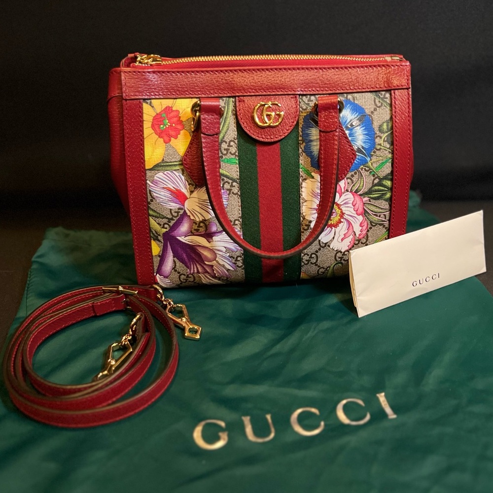Gucci Ophidia GG Flora Small Red Supreme Canvas Tote Bag